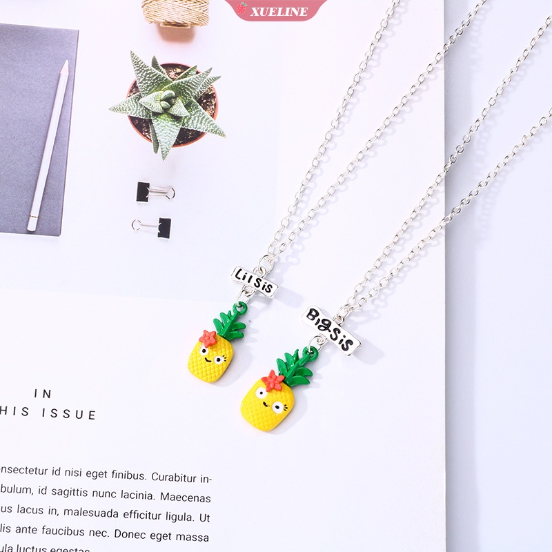 2 Pcs Perhiasan Anak Nanas Kalung Anak Kartun Liontin BFF Teman Baik multicolor Tetes Minyak Kalung BFF Khusus [ZXL]