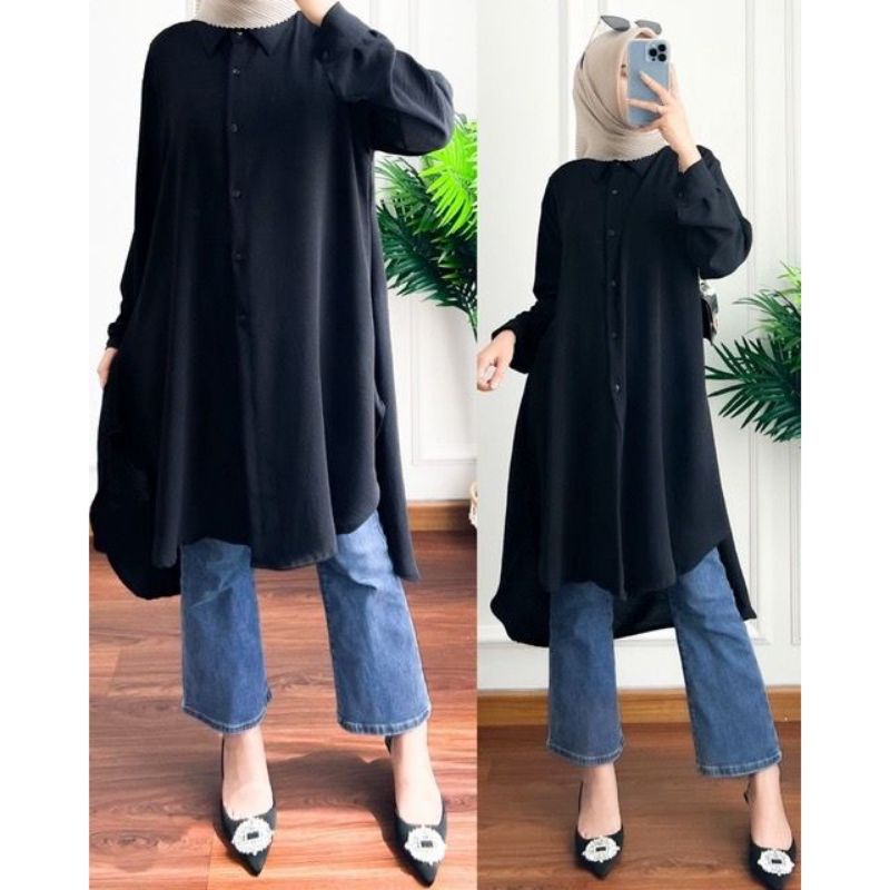 MORINA TUNIK CRINCLE PREMIUM / TUNIK WANITA / WARNA HITAM PUTIH DENIM BATA MAROON SAGE LIME / MONOCH
