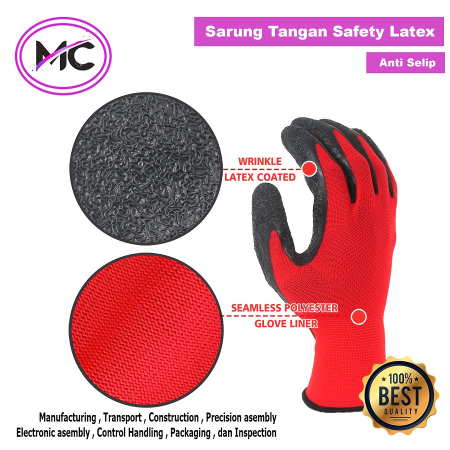 Sarung Tangan Safety Karet Latex Tebal Sarung Tangan Anti selip Kuat Safety Gloves Premium Sarung Tangan Non Slip