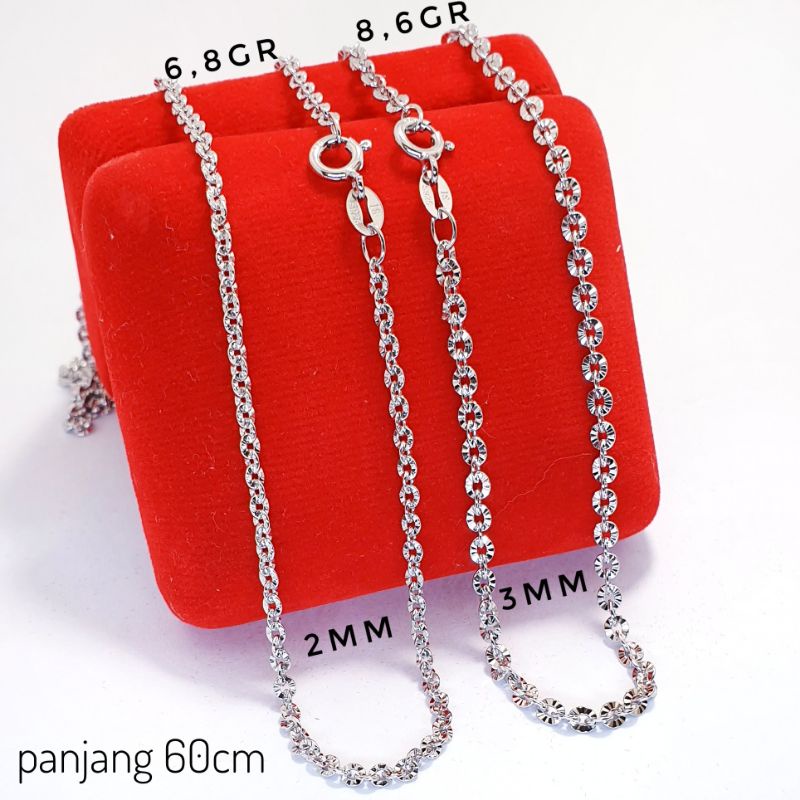 Kalung Perak Pria 925 Asli Lapis Emas Putih - kalung Silver Rantai Nori Ukir Padat