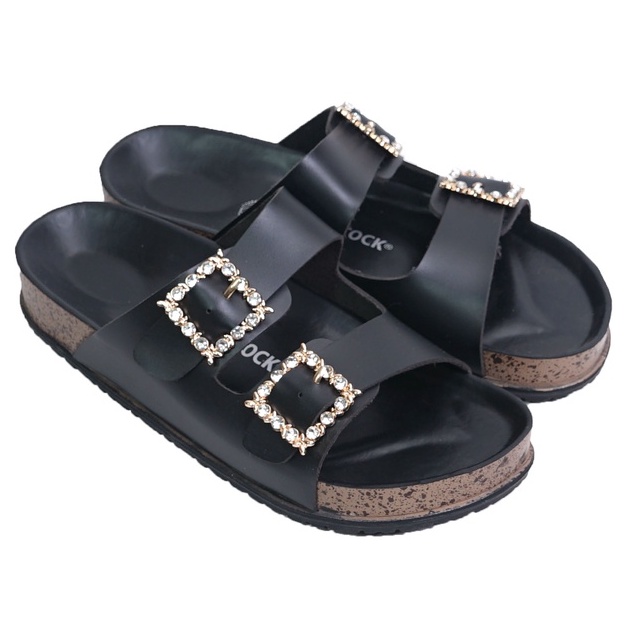 LAPEPA YUK - Dunkenstock KIMMY Sandal Wanita Slop Casual Size 36 - 40 Model Birken Dunkenstok Sol Puyuh Sara Sara Sendal Cewek Kulit Santai Strap Gesper dua Kristal Blink 37 38 39 Warna Hitam Black Selop Anti Slip Original Shoes ORI Mall Official Store