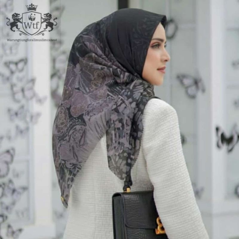 JILBAB SEGIEMPAT VOAL PREMIUM MOTIF TERBARU MEWAH KUPU-KUPU