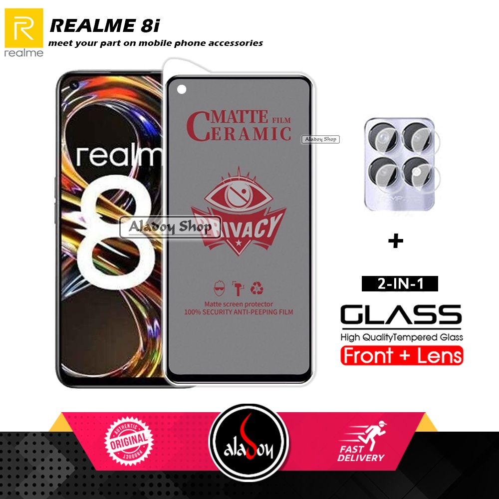 PAKET 2IN1 Anti Gores Privacy Realme 8i + Tempered Glass Kamera