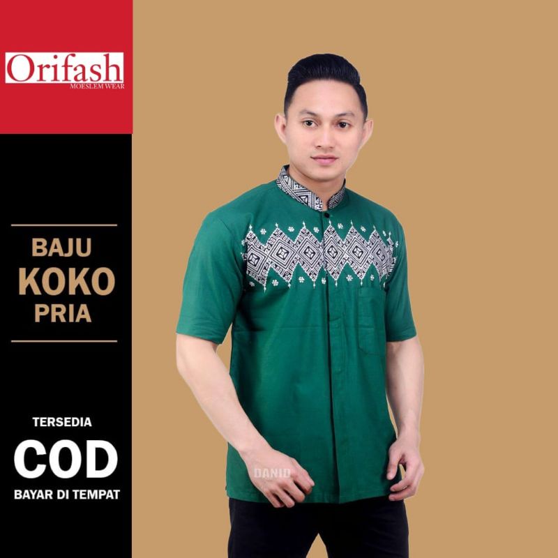 KOKO PRIA LENGAN PENDEK MODEL BORDIR KOMBINASI MIX BATIK BAJU MUSLIM PRIA DEWASA BERBAGAI MACAM WARNA