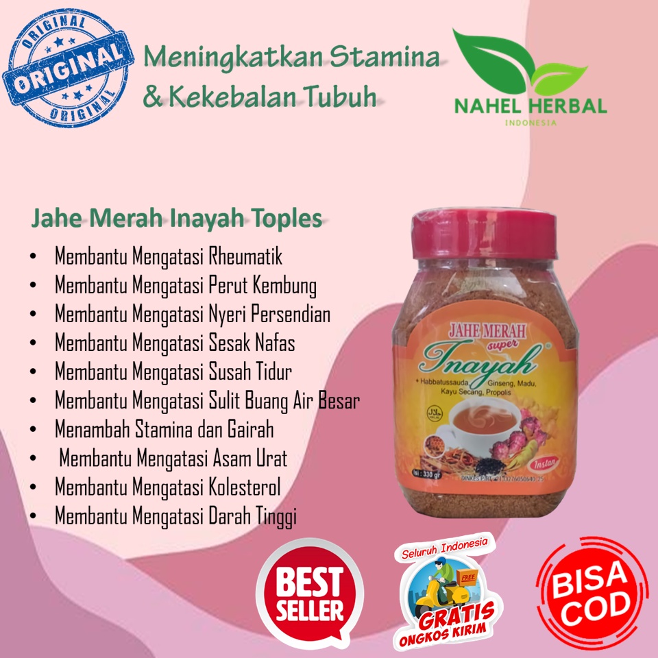 Penambah Berat Badan Dewasa Laki Laki Cod - Jahe Merah Inayah Instan Toples 330 Gram Plus Habbatussa