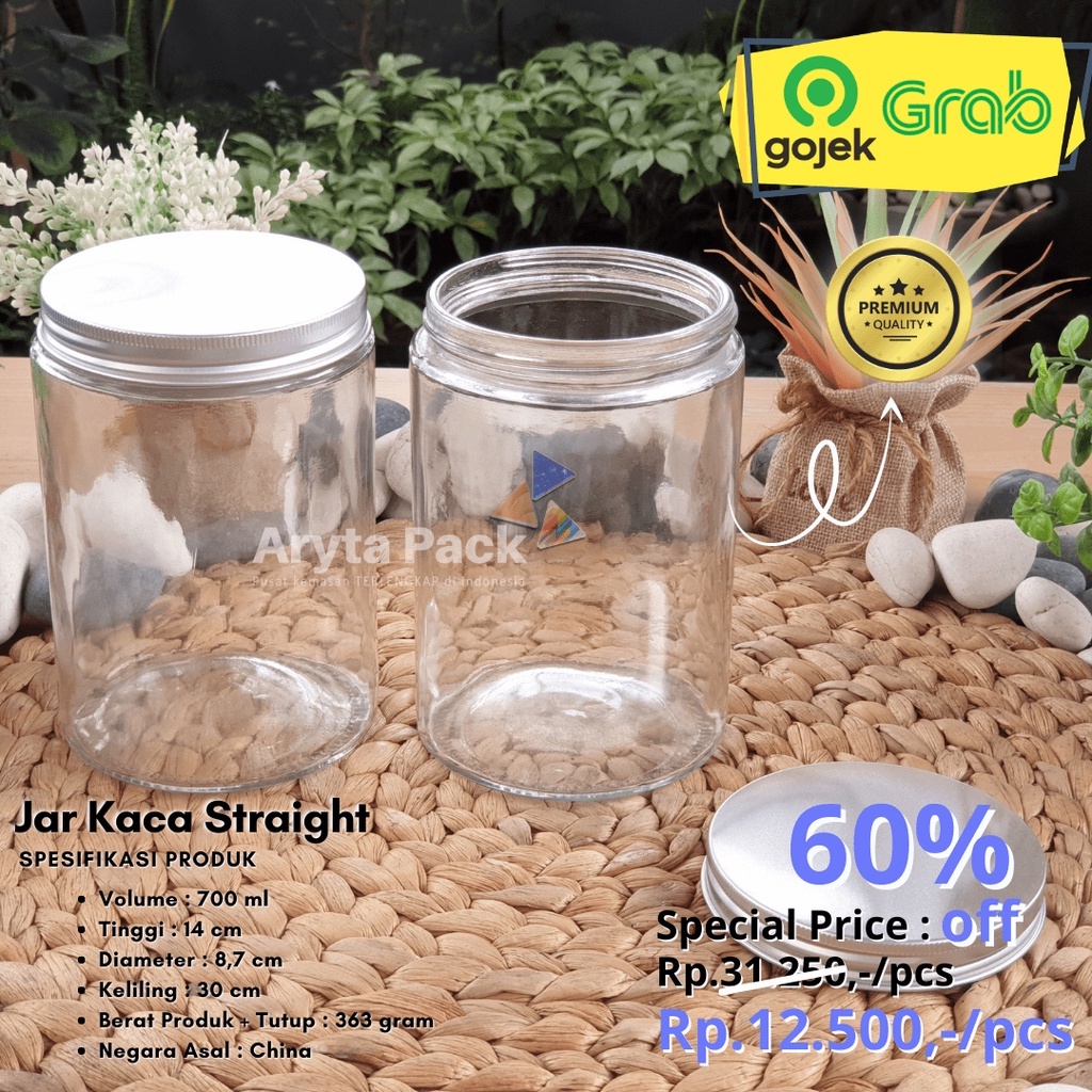 Jual Jar Kaca Ml Straight Glass Jar Toples Tutup Alumunium Silver