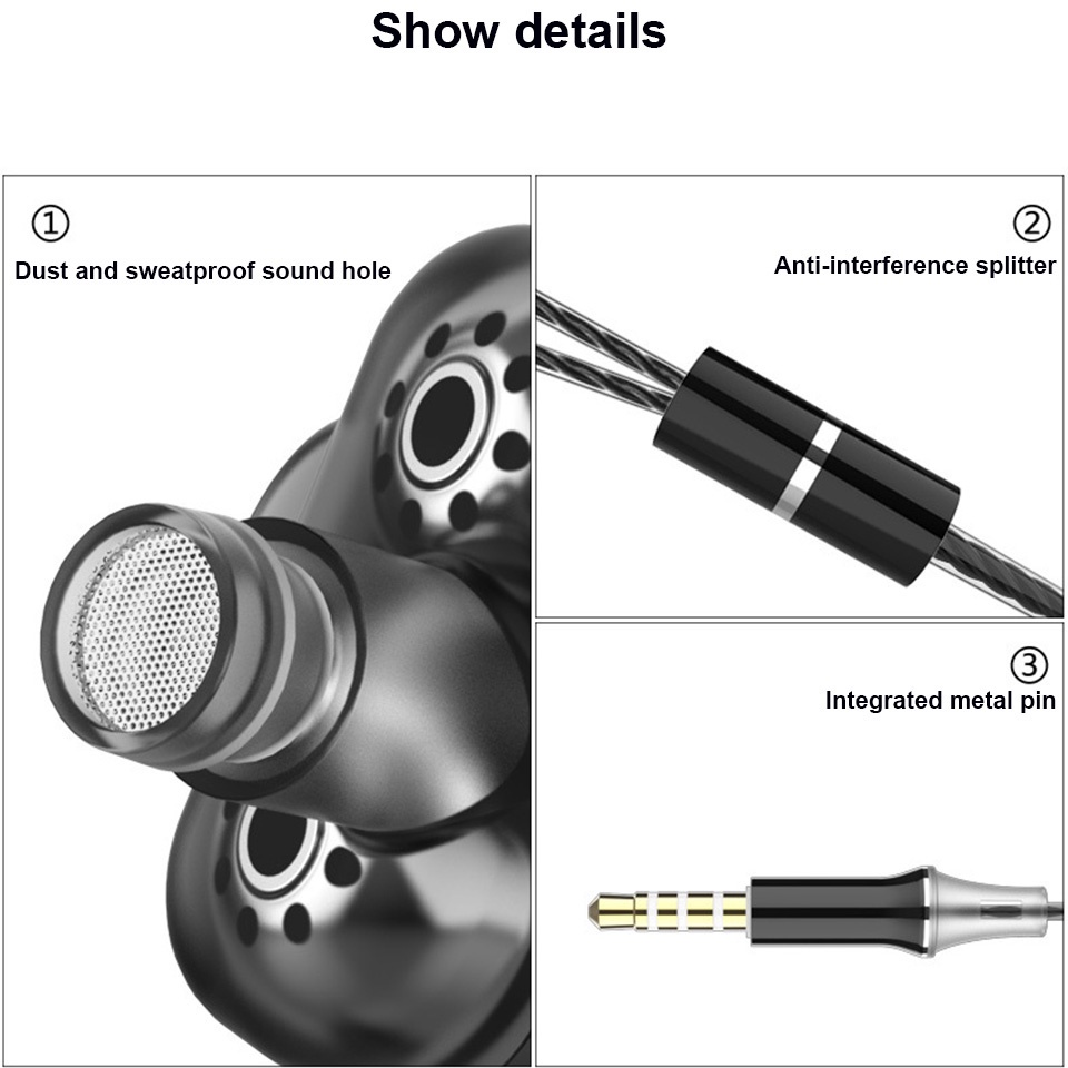 A4 Earphone Dengan Tas Earphone Dual Driver Headphone Kabel 3.5mmIn-Ear Stereo HIFI Music Headset Olahraga Lari Earbuds