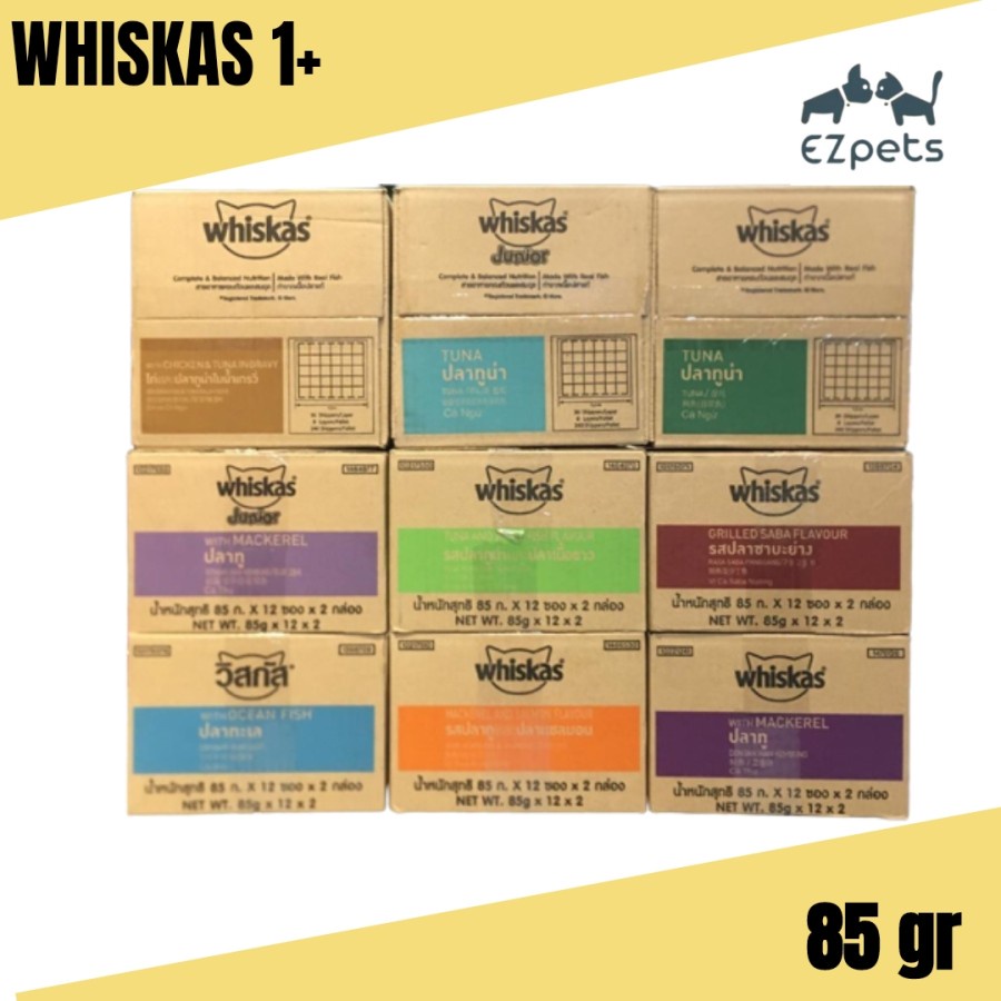 Whiskas 1 + Pouch 1 dus isi 24 pcs - Makanan Basah Kucing