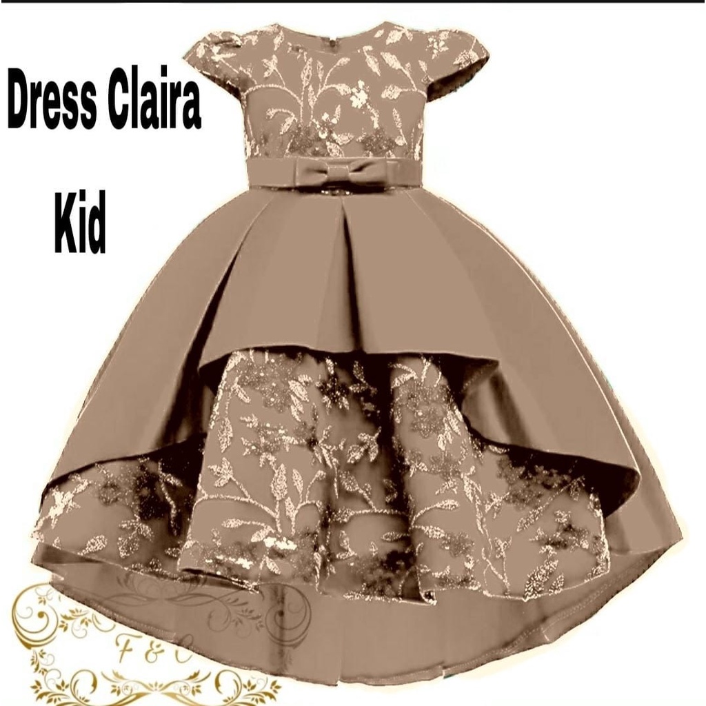 DRESS CLAIRA ANAK KID MUTIARA, TILE MOSCREPE, DRESS MAXY, 5 UKURAN