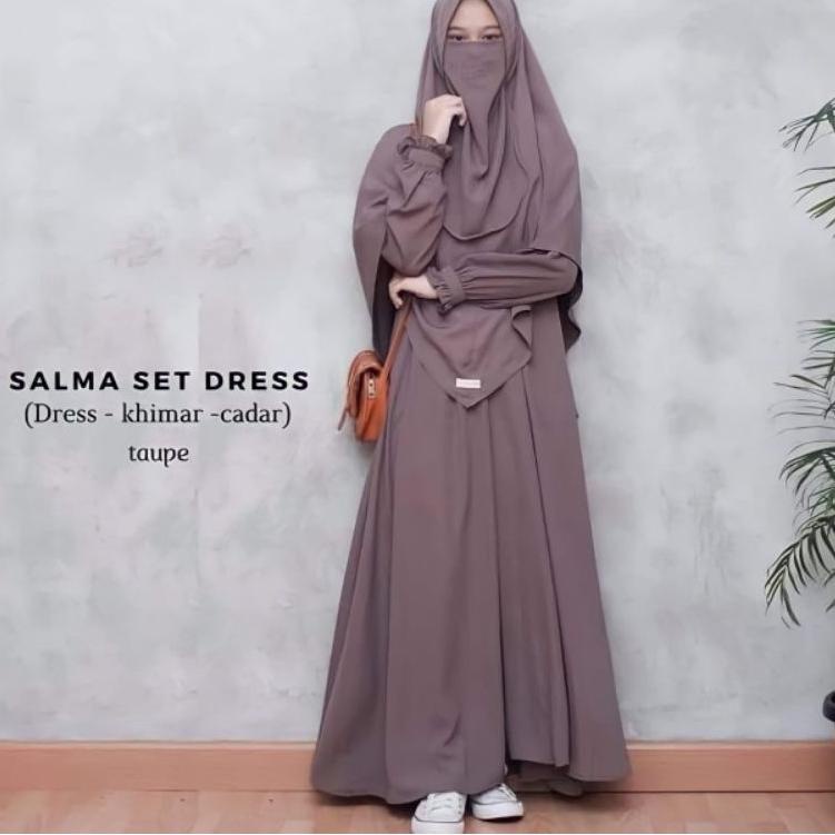 [L-3-U ✓] SALMA SET DRESS KHIMAR NIQOB/CADAR / GAMIS SYAR'I-siap dikirim