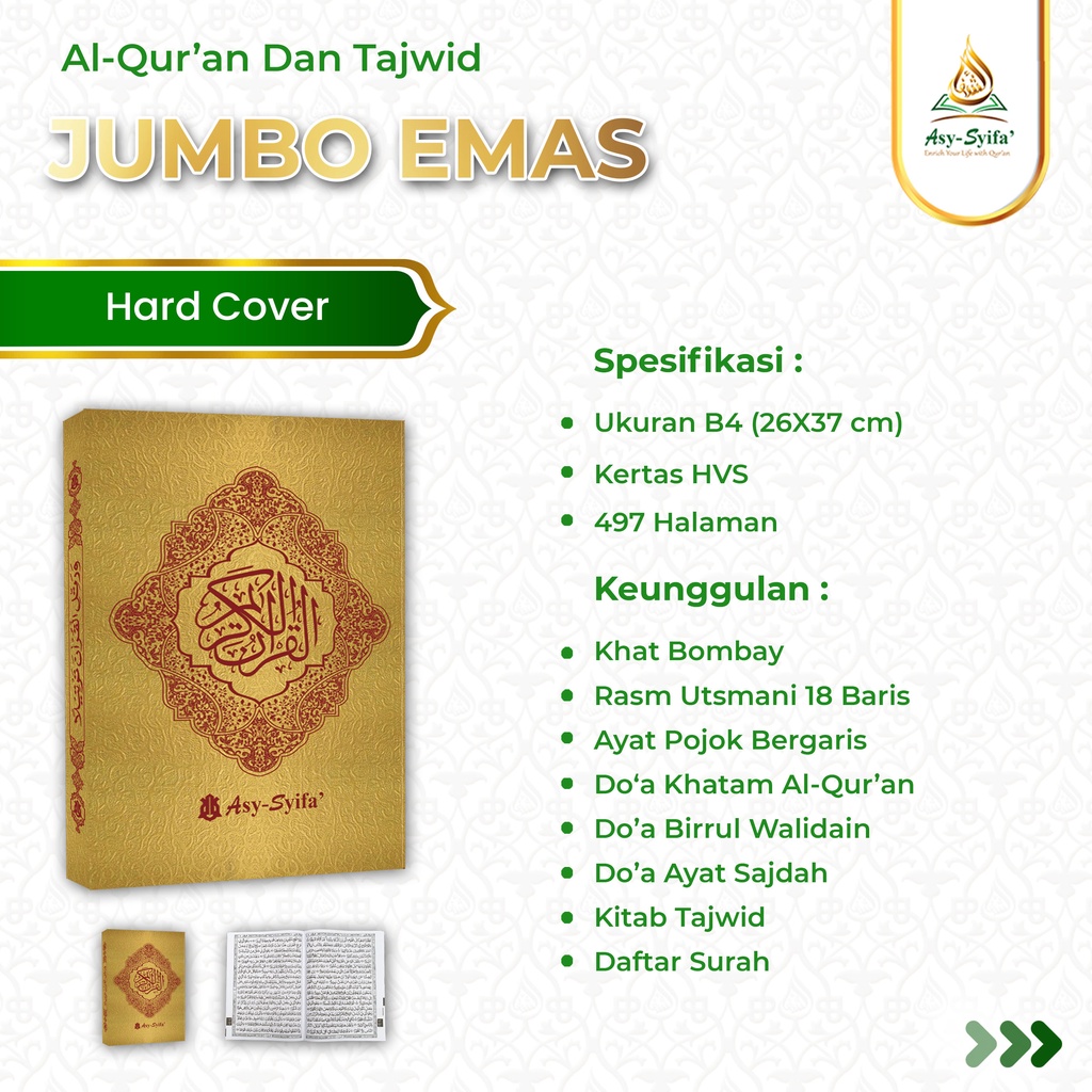 Al-Quran Jumbo Ukuran B4 Cover Perak dilengkapi dengan Tajwid