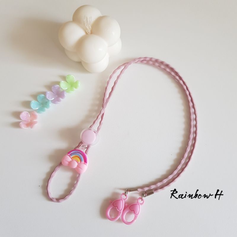 STRAP MASKER ANAK PEREMPUAN - DEWASA  2 IN 1  RAINBOW / KALUNG MASKER / TALI MASKER / LANYARD MASK STOPER 2IN1