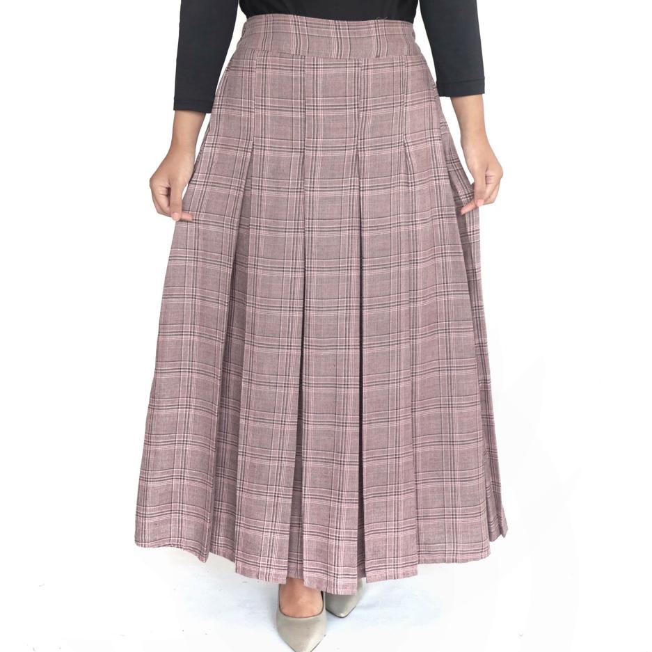 Stok Terbaru rok panjang rempel depan belakang motif kotak / rok kotak kotak '