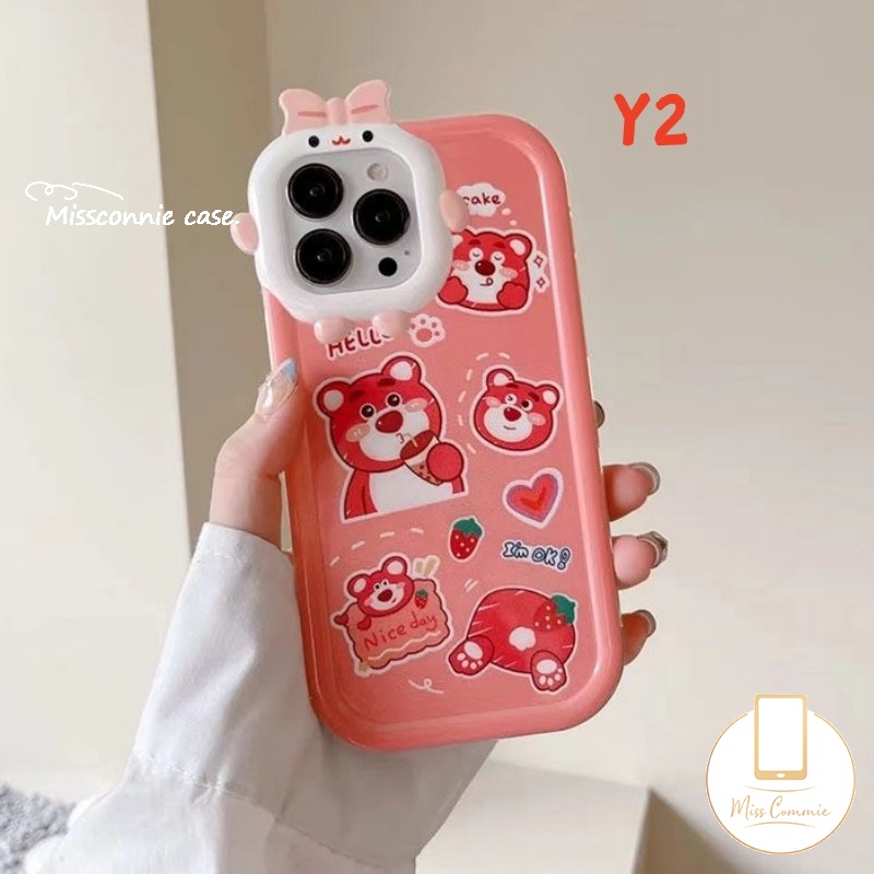 Case Samsung A04 A53 A50s A14 A04s A03s A50 A30s A13 A12 A03 A04E A32 A23 A52 A51 A52s A22 A71 A02s A33 A21s A73 A11 A31 Kartun Strawberry Bear Manyo 3D Bow Monster Lensa Soft Case