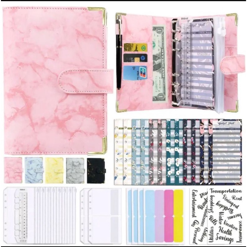 READY Budgeting Binder A6 Organizer Uang Cash Budget Envelope Zipper Bahan PU Leather