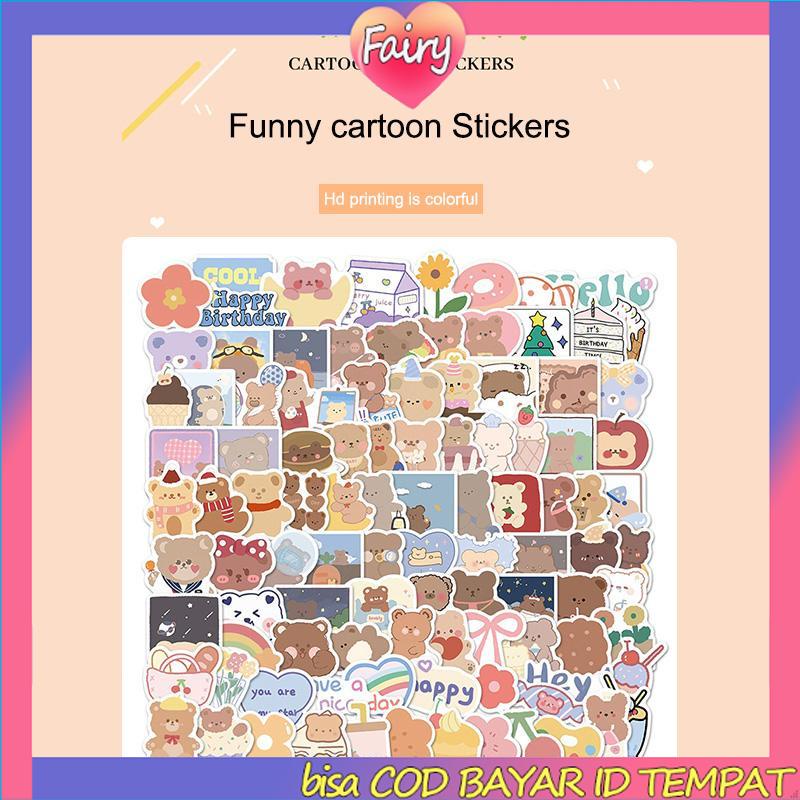 

102Pcs Stiker Graffiti Kartun Beruang Lucu Anti Air Untuk Dekorasi Kopersepeda DIY Stationary F