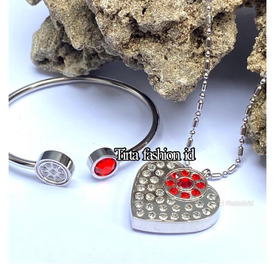 SET KALUNG DAN GELANG KESEHATAN QUANTUM LOVE PERMATA MERAH Bio Energy - Gelang + Kalung+ Box + Sertifikat Card Original - COD