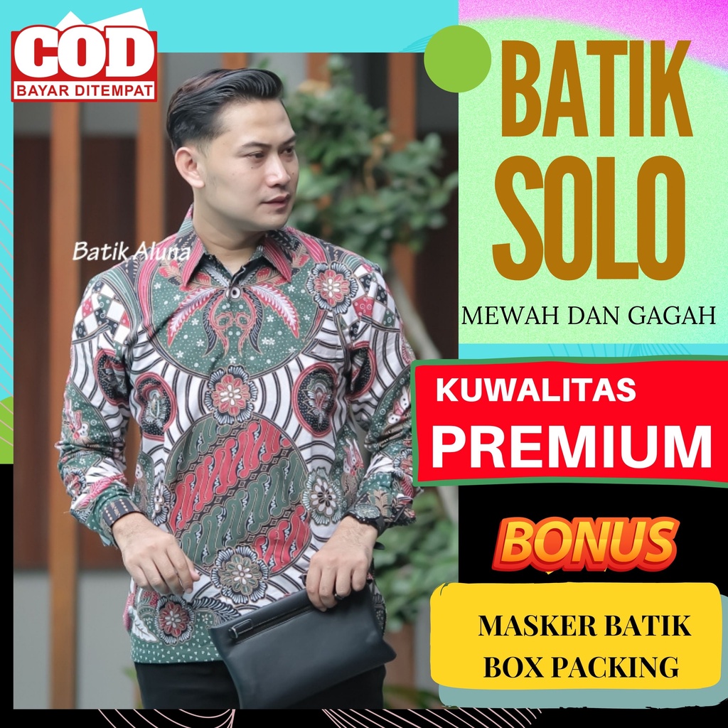 Atasan Kemeja Baju Batik Aluna Pria Lengan Panjang Premium Furing Reguler Fit Baju Cowok Moderen Ori