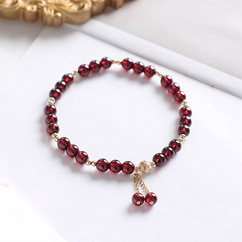 Gaya Baru Cahaya Mewah Desain Niche Fashion Kristal Garnet Gelang Wanita