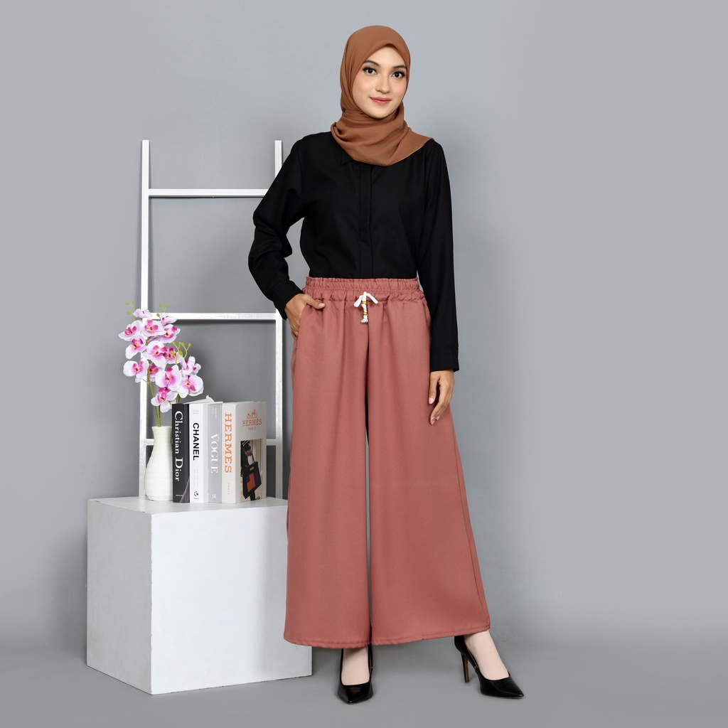 LEBIH HEMAT 3ptg 100K Celana Kulot Wanita Moscrepe Panjang//Kulot Polos Panjang Tali Serut