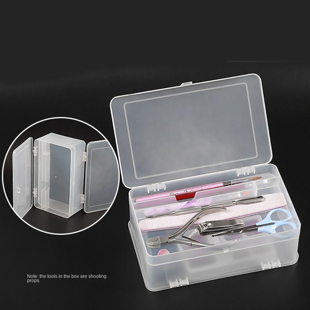 Solighter Nail Art Organizer Double-layer Pena Kuku Wadah Interval Menyimpan Kotak Kosong