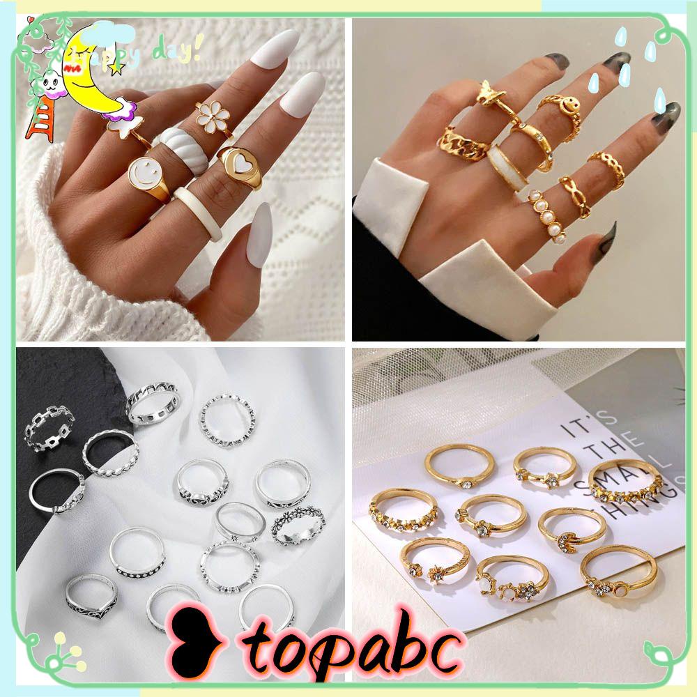 Top Rings Set Cincin Lucu Ins Gaya Perhiasan Fashion Hadiah Persahabatan Handmade Rings Untuk Wanita