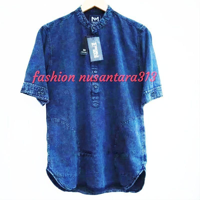 Baju Kurta Jeans Pria Dewasa Lengan Pendek Jumbo