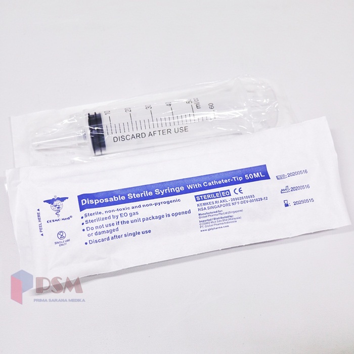 COSMOMED Disposable Feeding Syringe 50cc Catheter Tip / Sonde 50ml