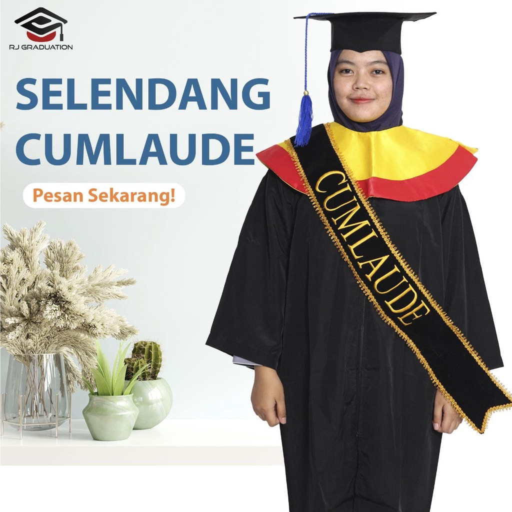 RJLINEN Selendang Wisuda Kelulusan Cumlaude Bludru Selempang Bordir Nama Beludru