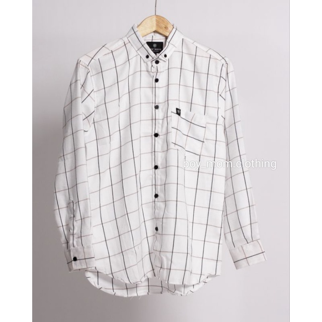 KEMEJA FLANEL PANJANG PUTIH GARIS ABU DAN HITAM