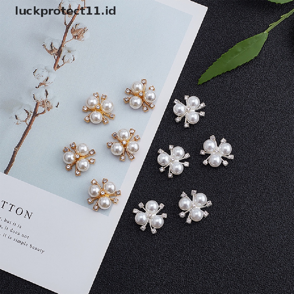 /Fashion Hot// Fashion// 10pcs DIY Bunga Rhinestones Mutiara Tombol Dekorasi Pernikahan Jahit Dekor Craft.