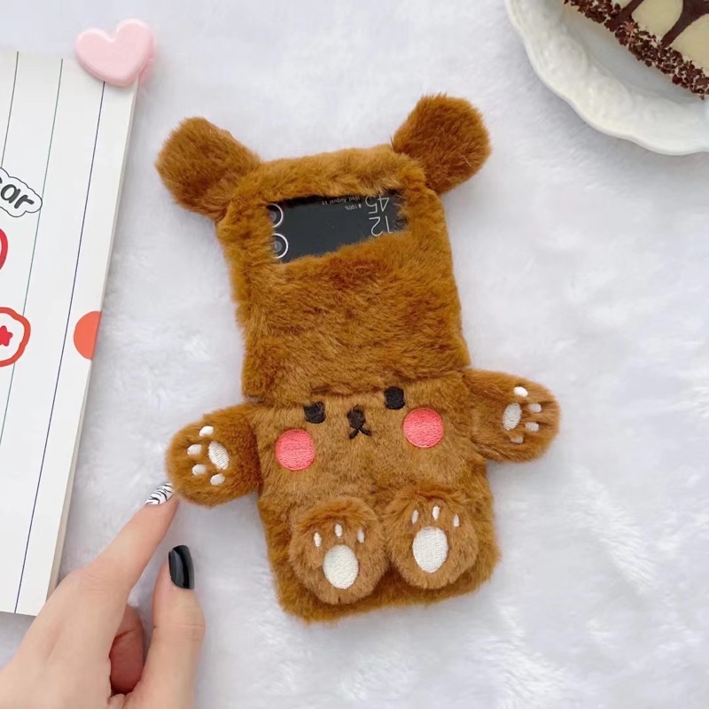 Furry Case Cute Bear for Samsung Galaxy Flip 3 4 READYSTOCK