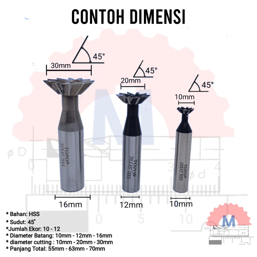 Dovetail End mill 45degree 45 derajat endmill ekor burung grooving
