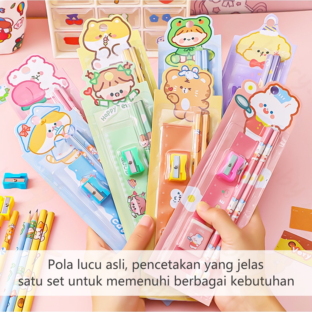 Ivorybaby 5in1 Alat tulis sekolah lucu Alat tulis pensil stationery set