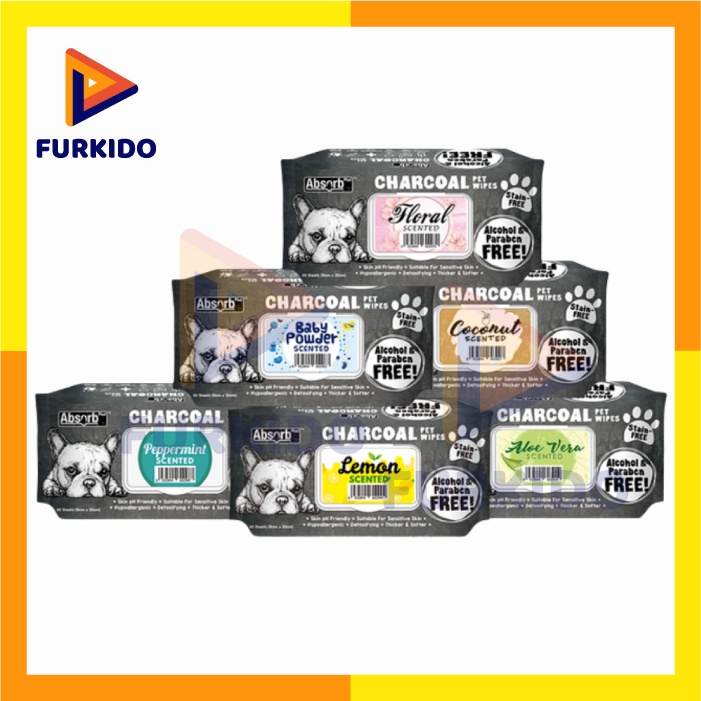 Absorb Plus Charcoal Pet Wipes 80 pcs / Tisu Basah Anjing Kucing