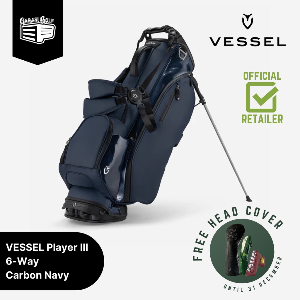 VESSEL Player III 6-Way Stand Bag Golf Carbon Navy - Tas Stik Original