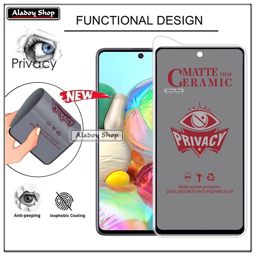 Tempered Glass Anti SPY Samsung A71 Anti Gores Privacy + Tempered Glass kamera dan Skin Carbon