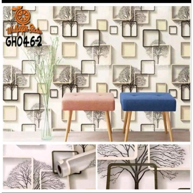 Wallpaper dinding motif kotak gold cy1123/gh046-2