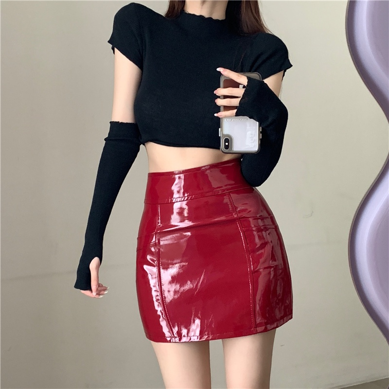 ┇Suhao Hot Gadis Kulit Hitam Rok Rok Pakaian Wanita Musim Gugur 2022 Baru Rok Pinggang Tinggi Rasa Desain Niche tas Hip Rok