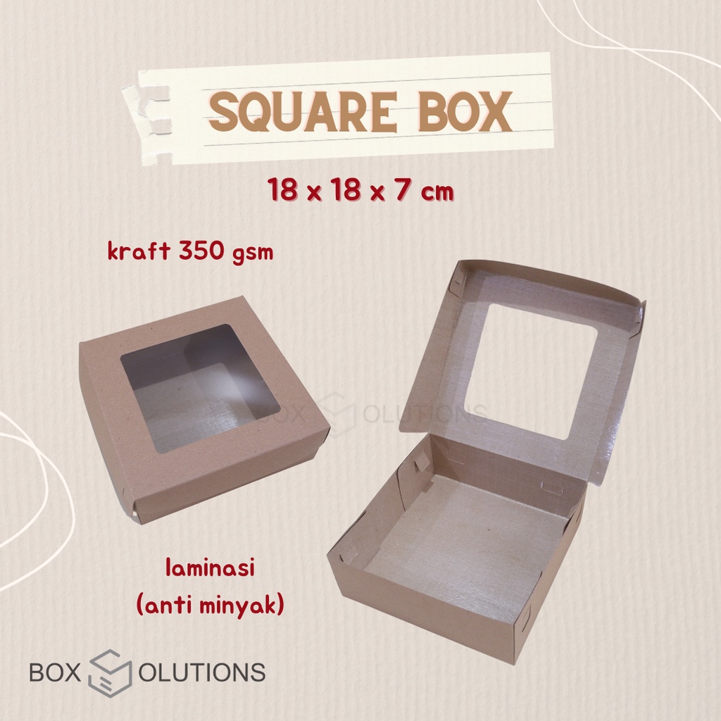 

dus kue / box kraft window 18 x 18 x 7 cm / 18x18x7 cm - isi 10 pcs (350 gsm)