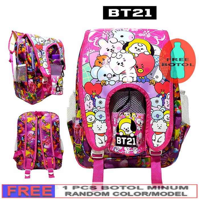 Tas anak Ransel  Perempuan Sekolah TK / SD karakter BT21 FREE BOTOL!!!