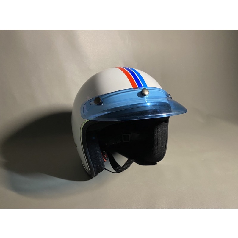 helm classic putih pet biru list warna