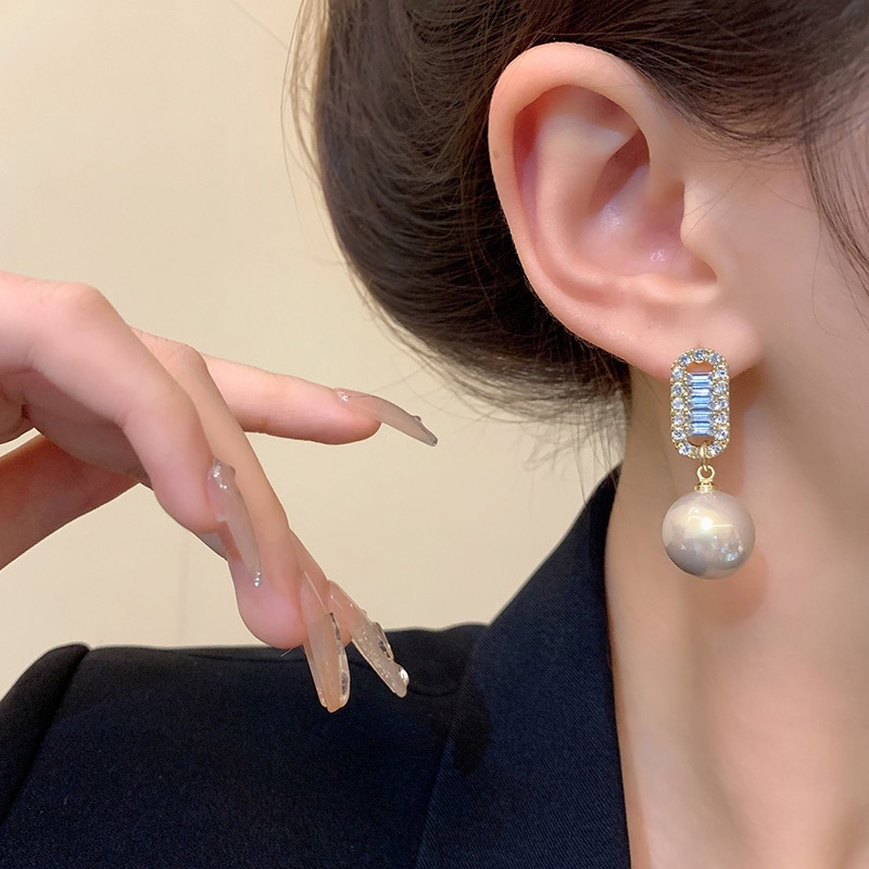 925jarum Perak Mewah Kecil Zirkon Geometris Anting Perempuan Fashion Retro Anting Mutiara