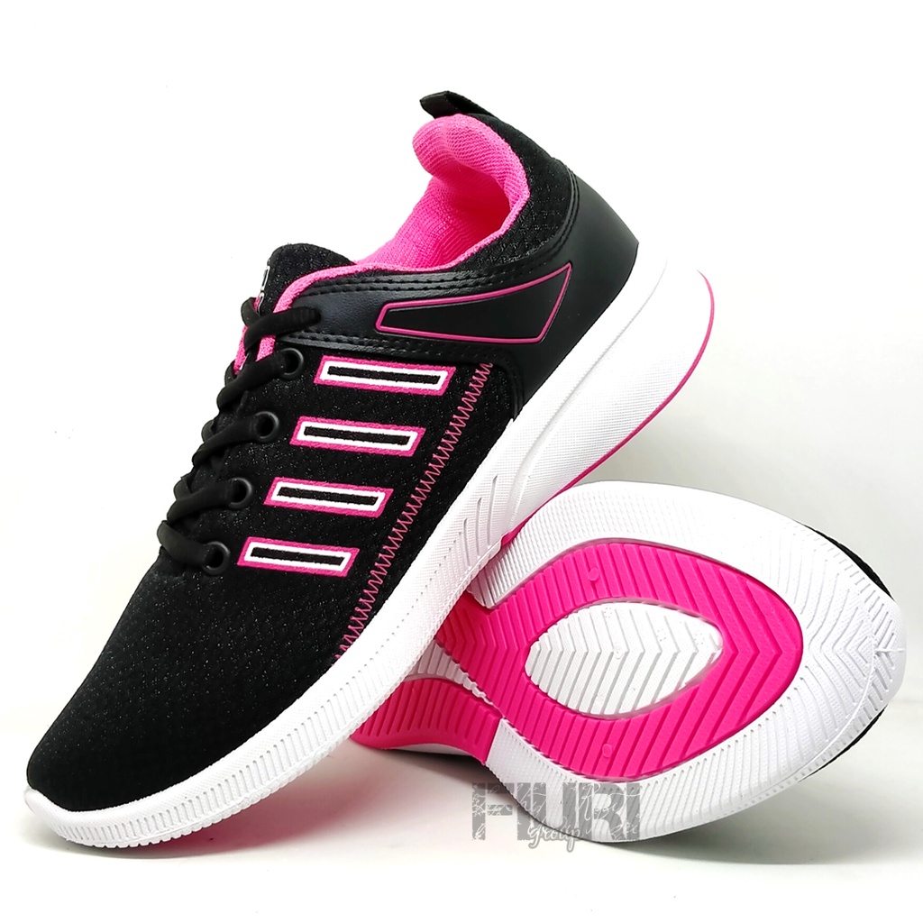 FIURI - ANDO - DYNA 37-40 HITAM PINK - SEPATU SNEAKERS SPORT KANVAS SOL KARET ANAK PEREMPUAN - SEPATU KETS TRENDY WANITA - SEPATU OLAHRAGA LARI FITNES SENAM KERJA KULIAH  BERTALI CEWEK MURAH PROMO DISKON BONUS KAOS KAKI