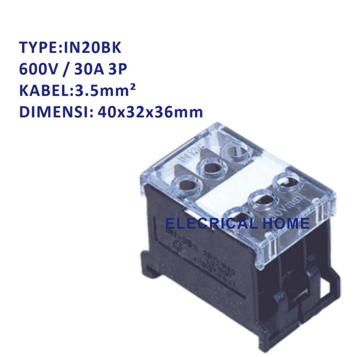 Terminal Block Din Rail IN-20BK 3P 30A