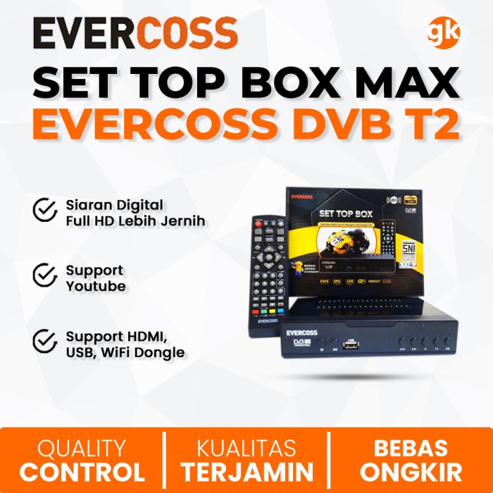 SET TOP BOX STB EVERCOSS DVD T2 Max TV Digital Receiver Full HD STB DVB T2 WiFi Youtube HDMI SNI 100% ORIGINAL