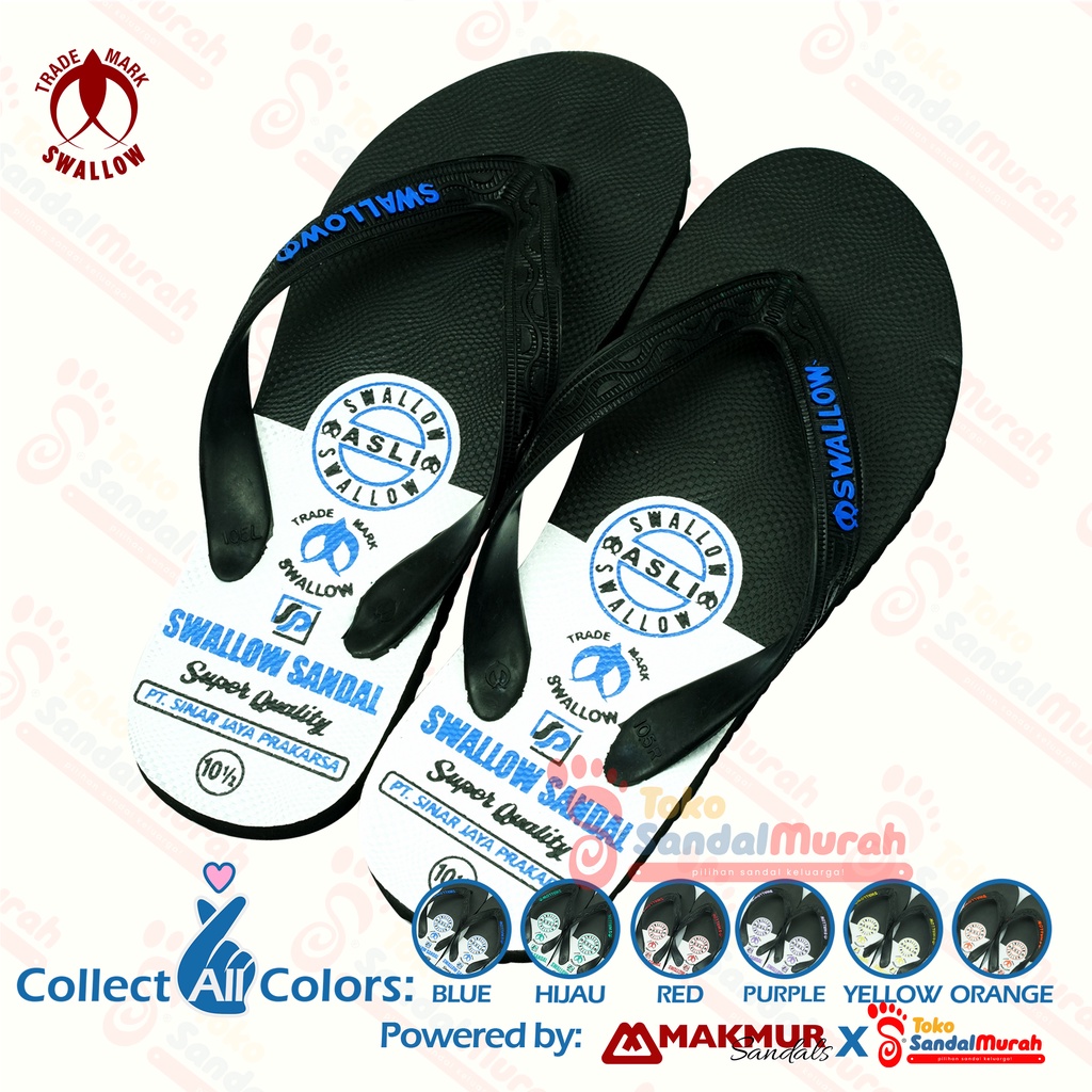 Toko Sendal Murah - Sandal Swallow Retro Male Pria Laki-Laki Cowok Hitam Sendal Swalow Jepit 9,5 - 11 38 39 40 41 Karet [Tk Sendal Murah M 04 Swl Retro Male]