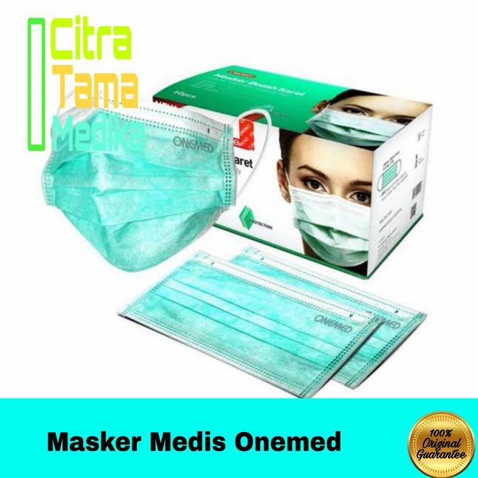 Masker Medis Onemed 3 ply Earloop isi 50 / Masker Bedah Hijau One Med t-citratamamedika Murah