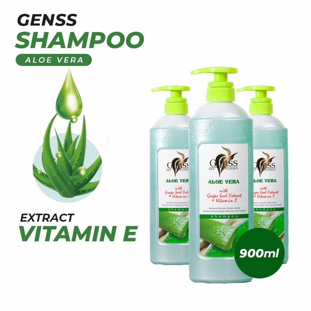 Shampoo Genss Aloe Vera with Grape Seed Extract + Vitamin E Pelurus Rambut Permanen