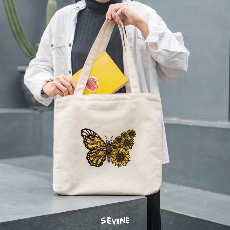 Sevine Tote Bag Kanvas Emily Resleting Kantong Tas Laptop Wanita Kuliah Sekolah Fashion Vintage Kerja Aesthetic - VT